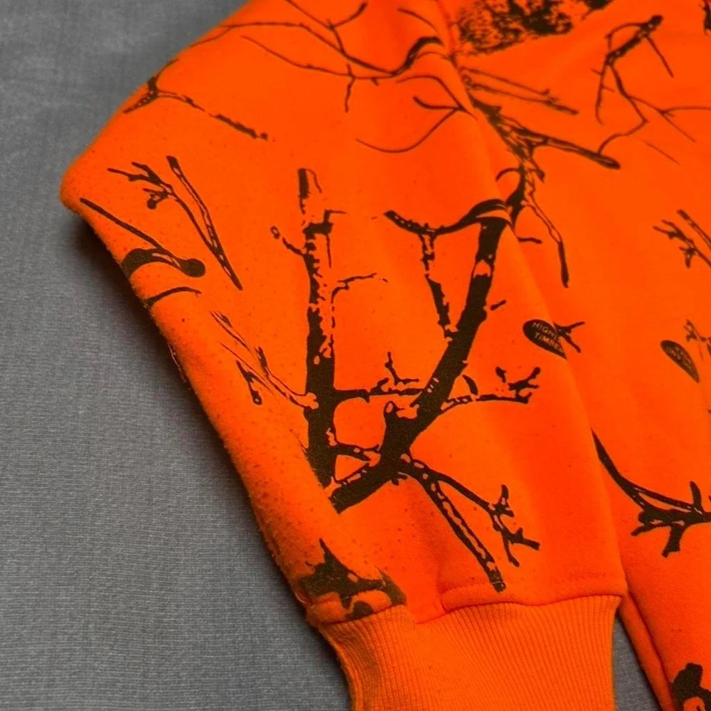 Trail Crest Blaze Orange Camo Zip Up Hoodie Highland Timber Hunting Mens Medium